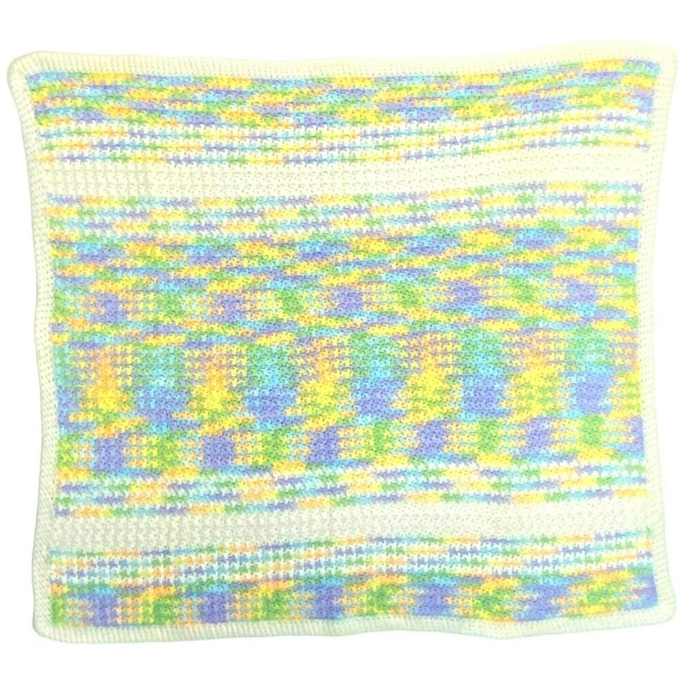 Vintage Afghan Crochet 38" x 34" Blanket Handmade Throw Quilt Pastels Baby